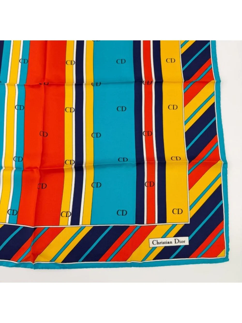 Dior CD Logo Striped Silk Scarf Multicolor Vintage